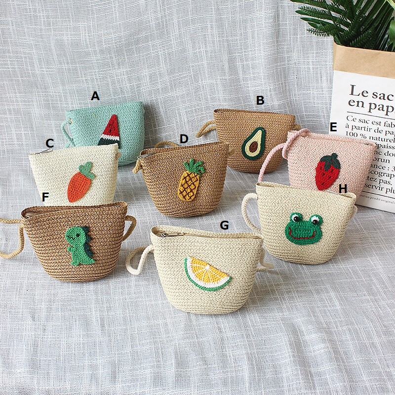 手織りベビーショルダーバッグ ミニボディバッグ コイン財布 パイン スイカ 子供 夏 ミニバッグ